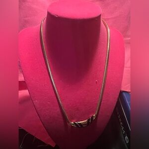 Vintage AVON Art Deco Princess Gold Tone black enamel necklace 16” bonus earring